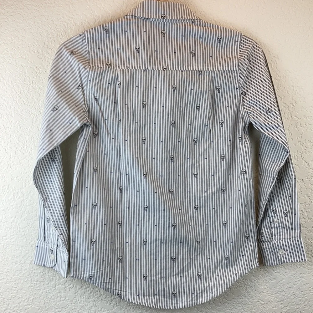 *Children’s Place New White Pinstriped Skull Medium Button Down Shirt C78